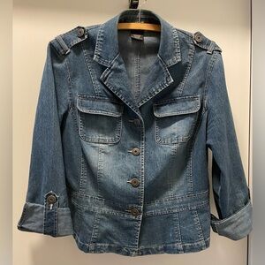 French Cuff Blue Jean Jacket with Button Details